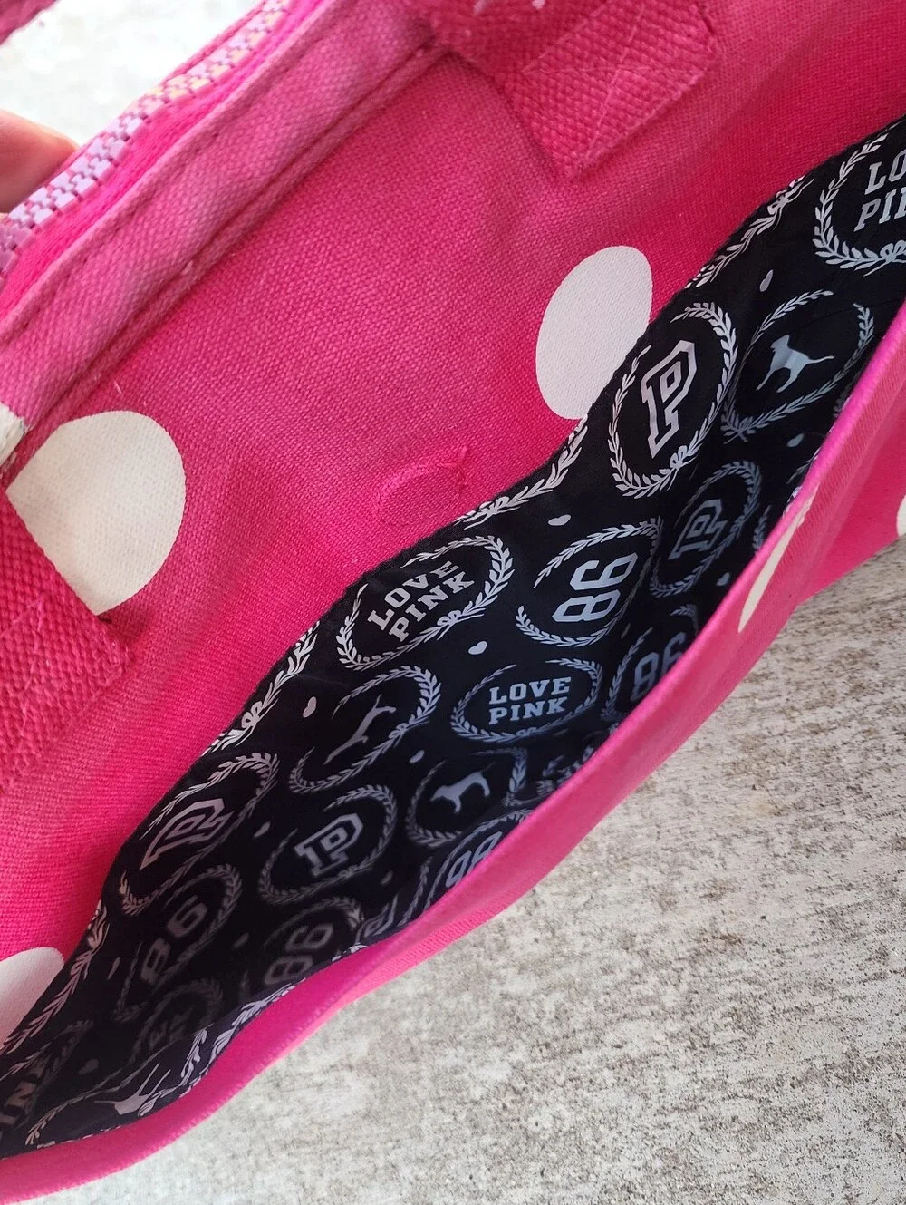 PINK Victoria's Secret Y2K Hot Pink White Polka Dot Canvas Laptop Bag Crossbody